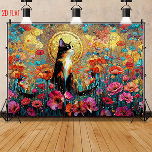 Flower Cat Art Bkgd Cloth