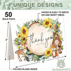 50pxs Sunflower Thank You Cards