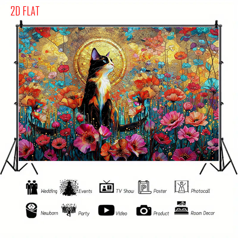 Flower Cat Art Bkgd Cloth