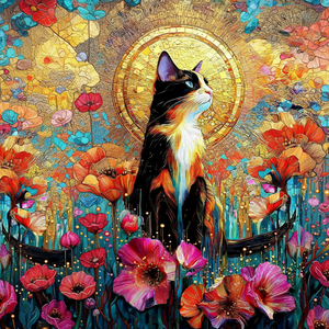 Flower Cat Art Bkgd Cloth