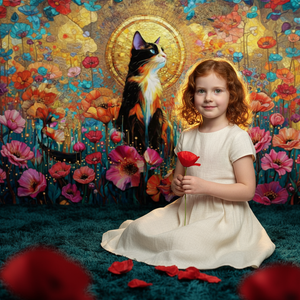 Flower Cat Art Bkgd Cloth